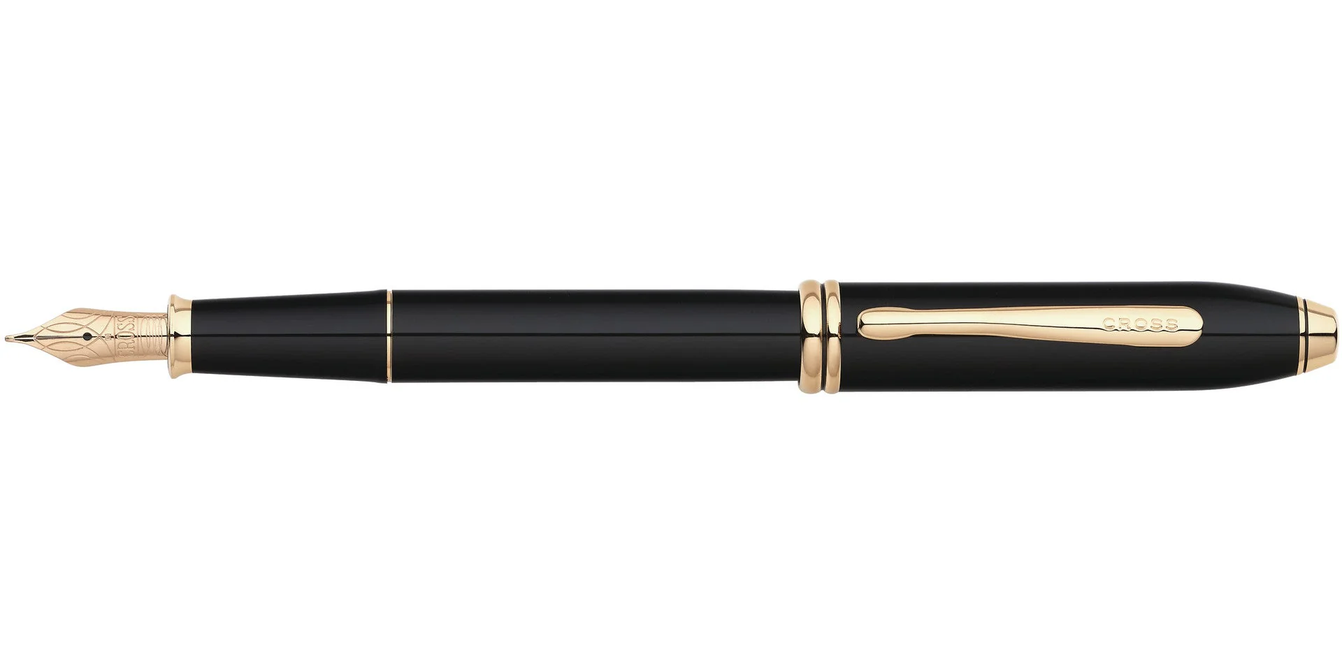 Townsend® Black Lacquer with 23KT Gold-Plated Appointments and Solid 18KT Gold Fine Nib Fountain Pen - Image 4