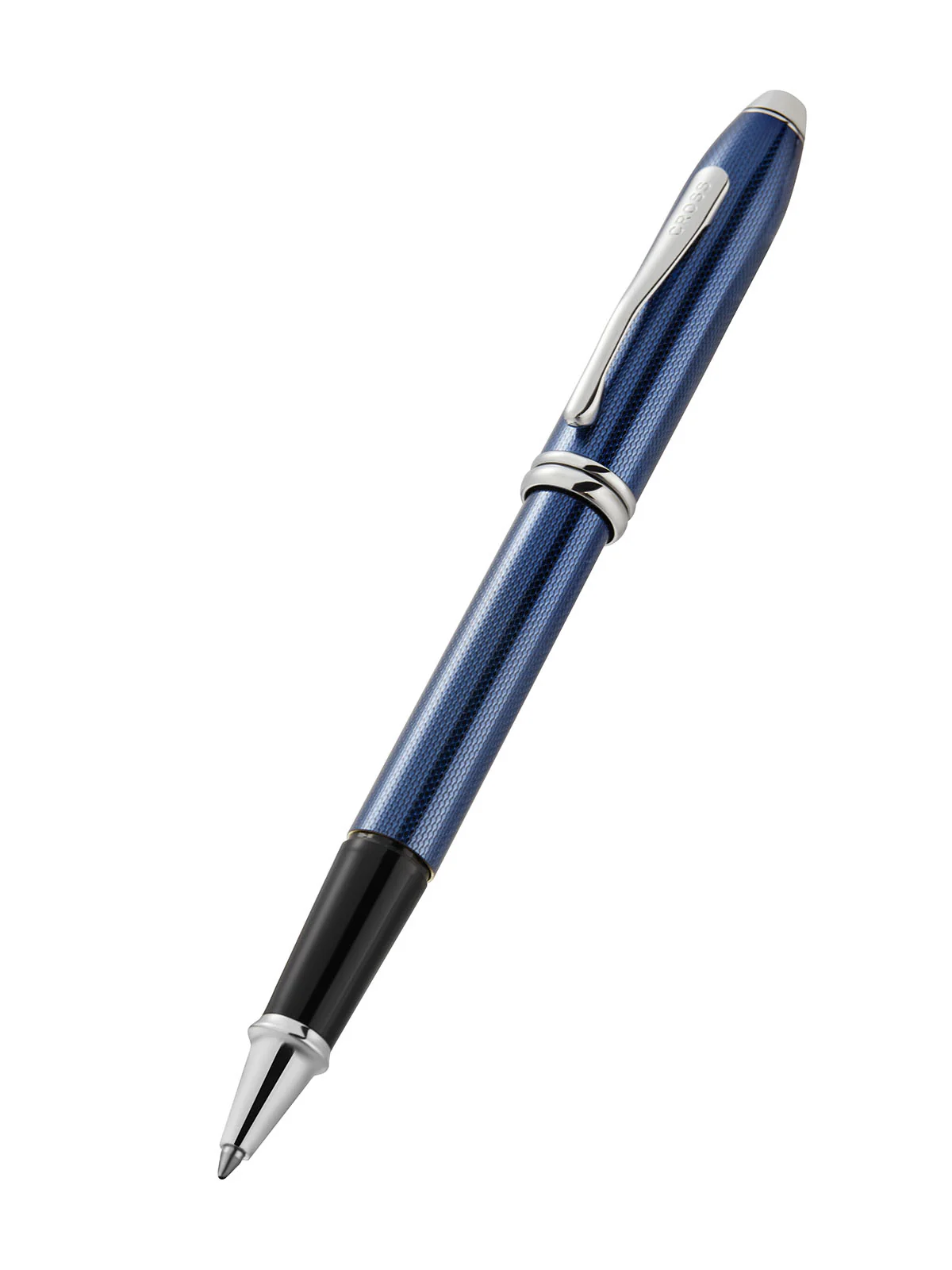 Townsend® Polished Translucent Cobalt Blue Engraved Diamond Pattern with Polished Chrome Appointments Selectip® Rollerball Pen - Image 2