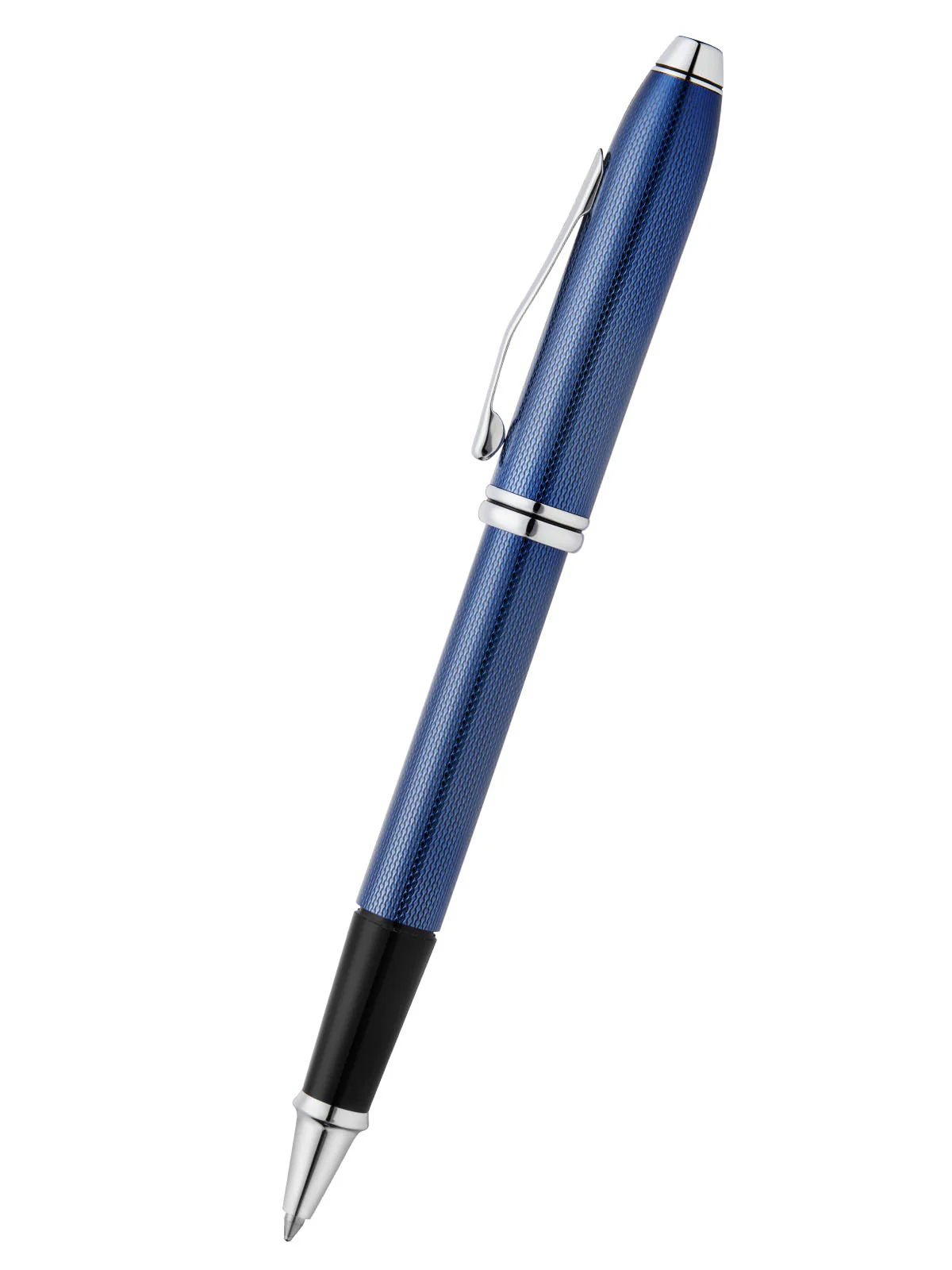 Townsend® Polished Translucent Cobalt Blue Engraved Diamond Pattern with Polished Chrome Appointments Selectip® Rollerball Pen - Image 3