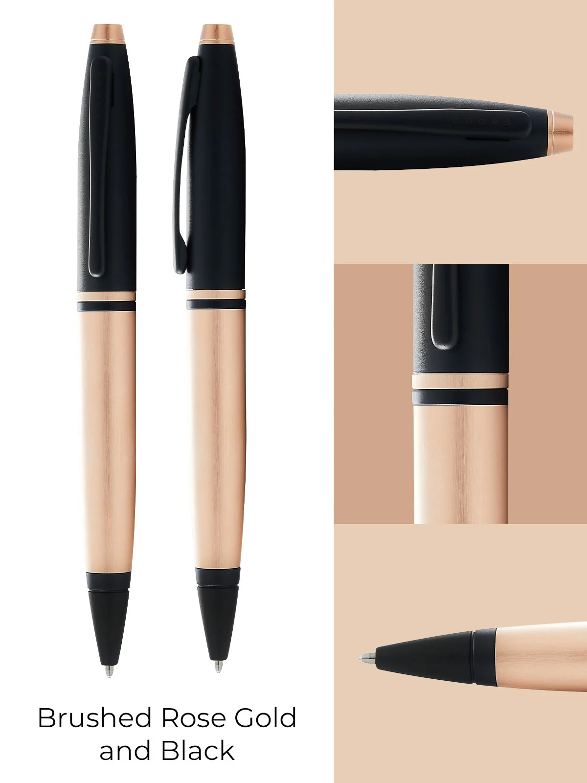 Calais™ Brushed Rose Gold Plate and Black Lacquer Ballpoint Pen - Image 3