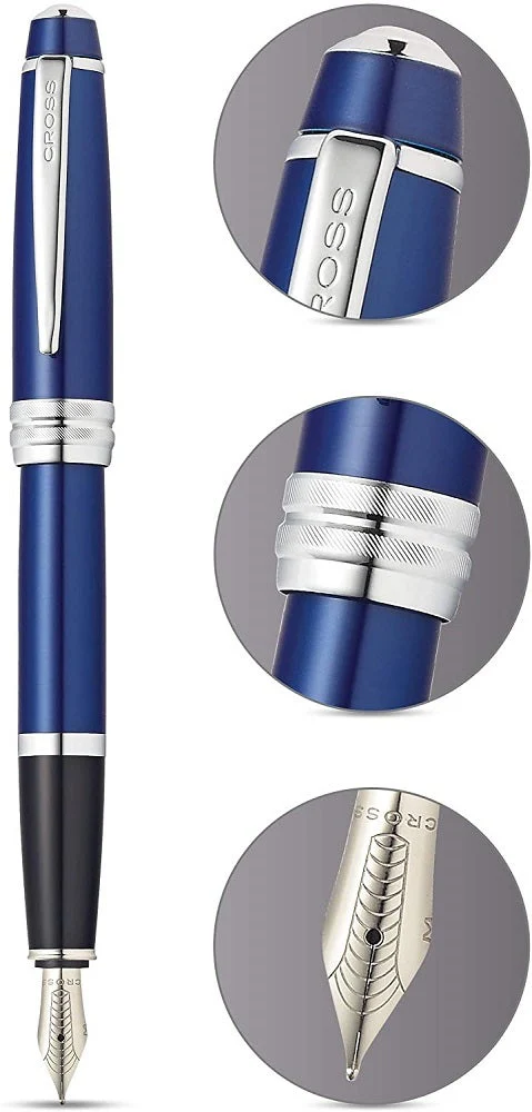 Bailey™ Blue Lacquer Stainless Steel Medium Nib Fountain Pen - Image 4