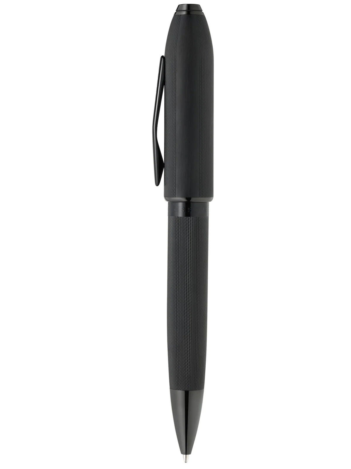 Peerless™ Polished Black PVD Engraved Diamond Pattern with Black PVD Appointments and Swarovski Crystal Ballpoint Pen - Image 4