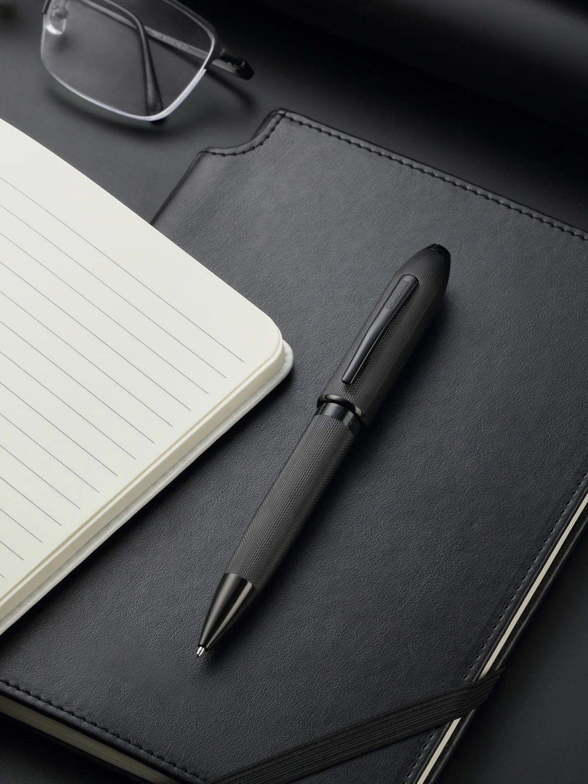 Peerless™ Polished Black PVD Engraved Diamond Pattern with Black PVD Appointments and Swarovski Crystal Ballpoint Pen - Image 6