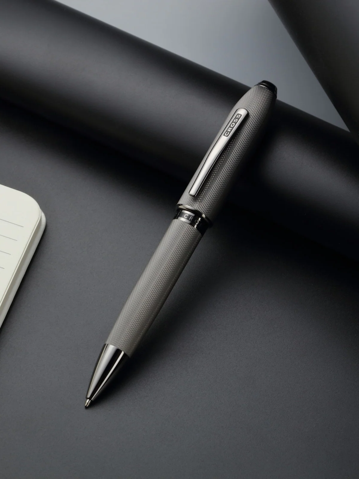 Peerless™ Polished Slate Gray Engraved Diamond Pattern with Slate Gray PVD Appointments and Swarovski Crystal Ballpoint Pen - Image 5