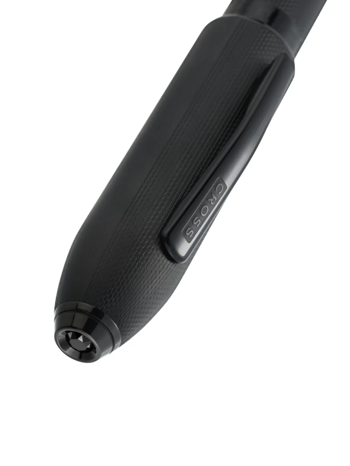 Peerless™ Polished Black PVD Engraved Diamond Pattern with Black PVD Appointments and Swarovski Crystal Rollerball Pen - Image 2
