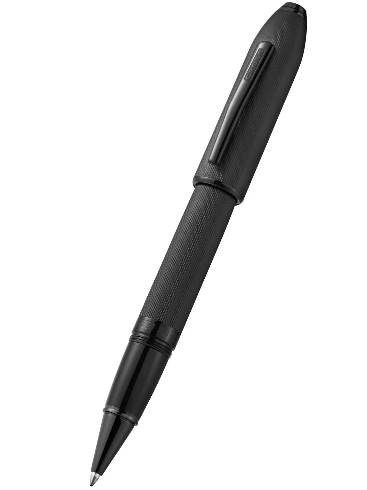 Peerless™ Polished Black PVD Engraved Diamond Pattern with Black PVD Appointments and Swarovski Crystal Rollerball Pen - Image 3