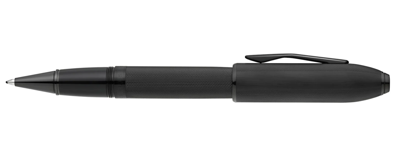 Peerless™ Polished Black PVD Engraved Diamond Pattern with Black PVD Appointments and Swarovski Crystal Rollerball Pen - Image 4