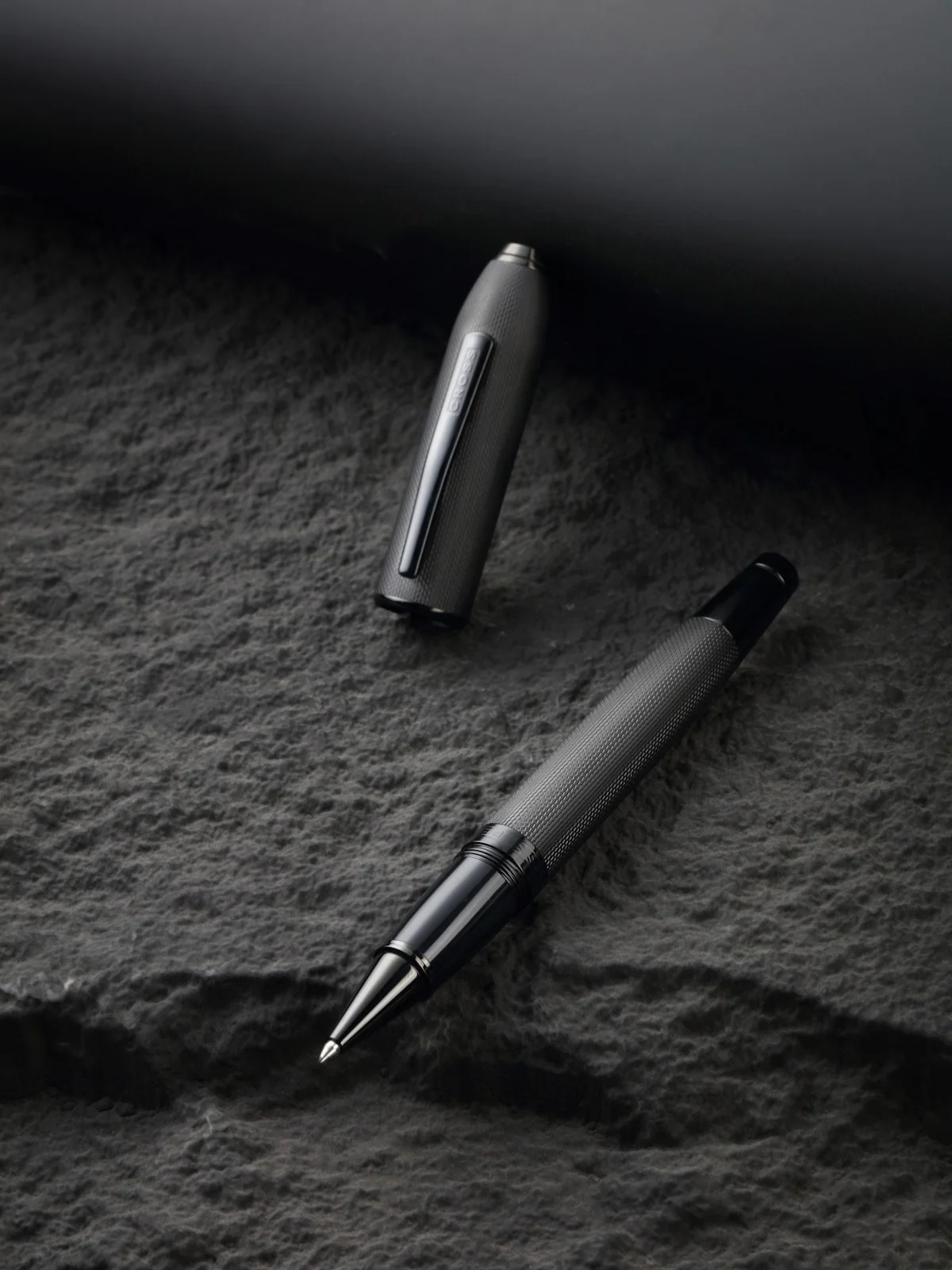 Peerless™ Polished Black PVD Engraved Diamond Pattern with Black PVD Appointments and Swarovski Crystal Rollerball Pen - Image 6