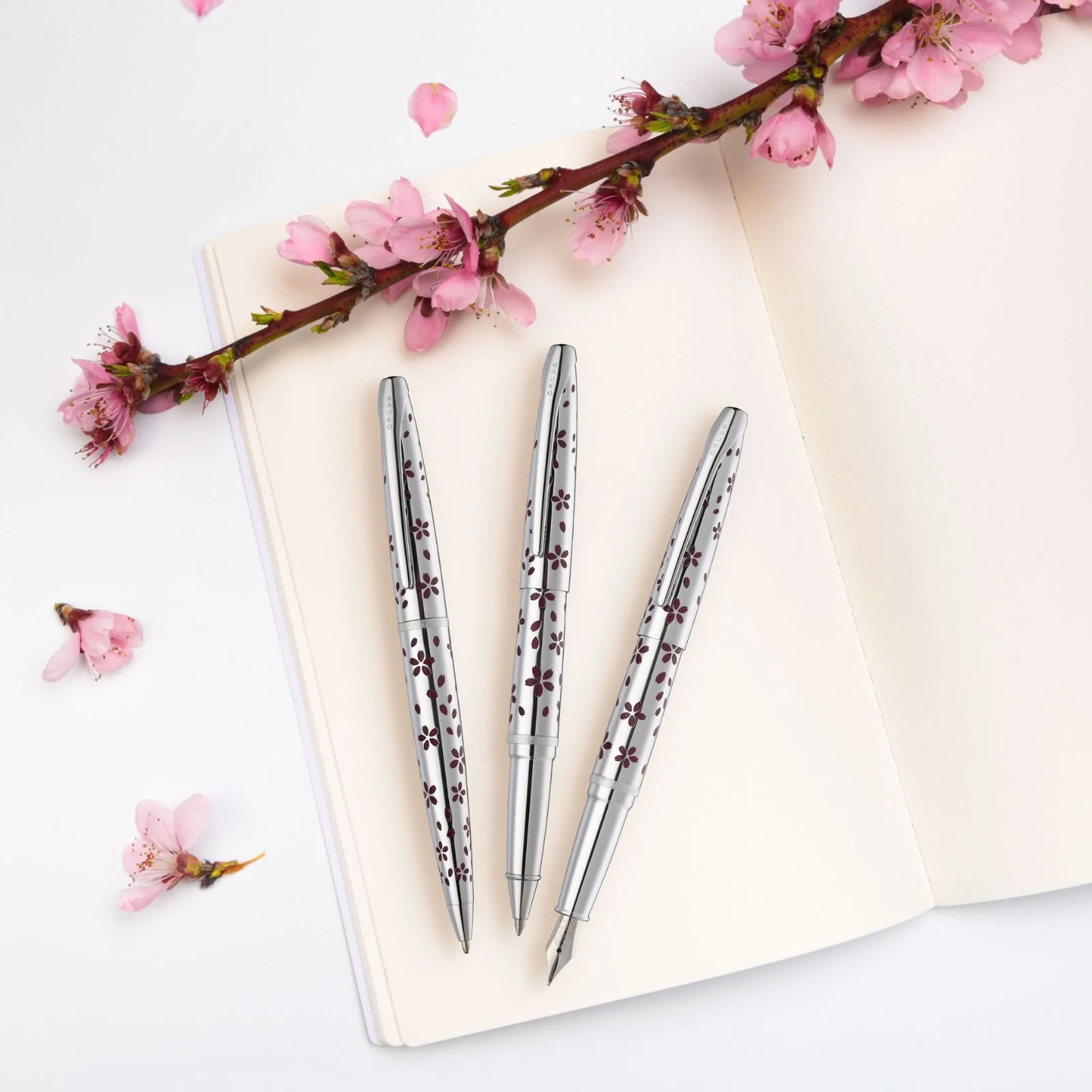 ATX® Cherry Blossom Polished Chrome with Polished Chrome Appointments and Chrome Plated Medium Nib Fountain Pen - Image 7