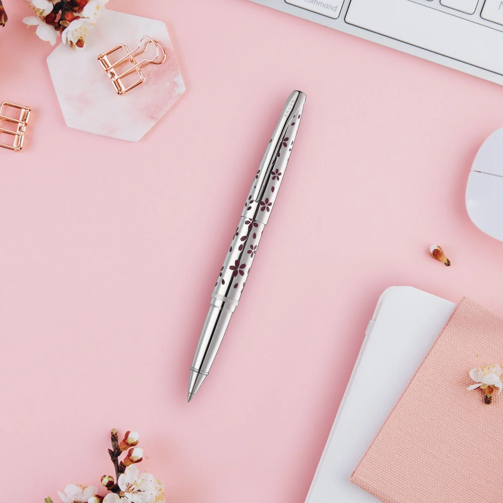 ATX® Cherry Blossom Polished Chrome with Polished Chrome Appointments Rollerball Pen - Image 6