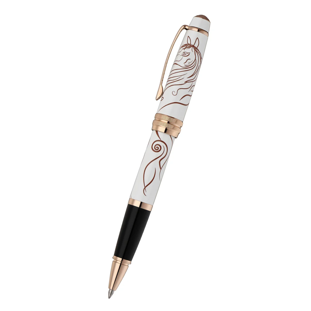 Bailey Zodiac Year of the Horse White Lacquer with Rose-Gold Plated Appointments Rollerball Pen - Image 3