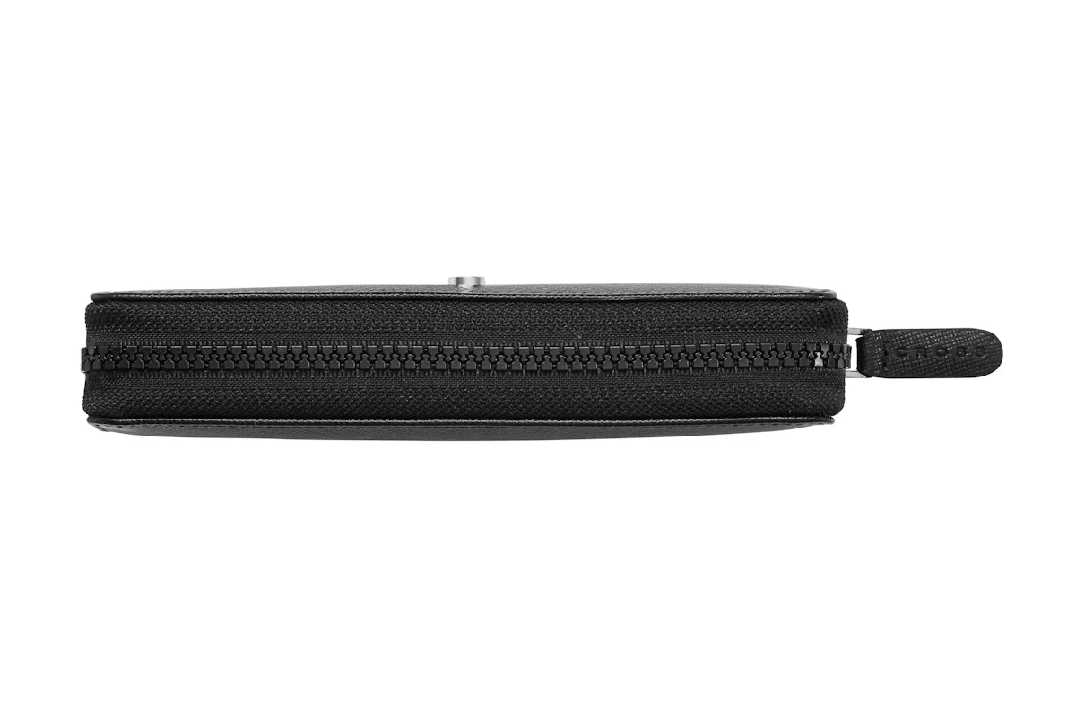 Classic Black Leather Zippered Double Pen Case - Image 3