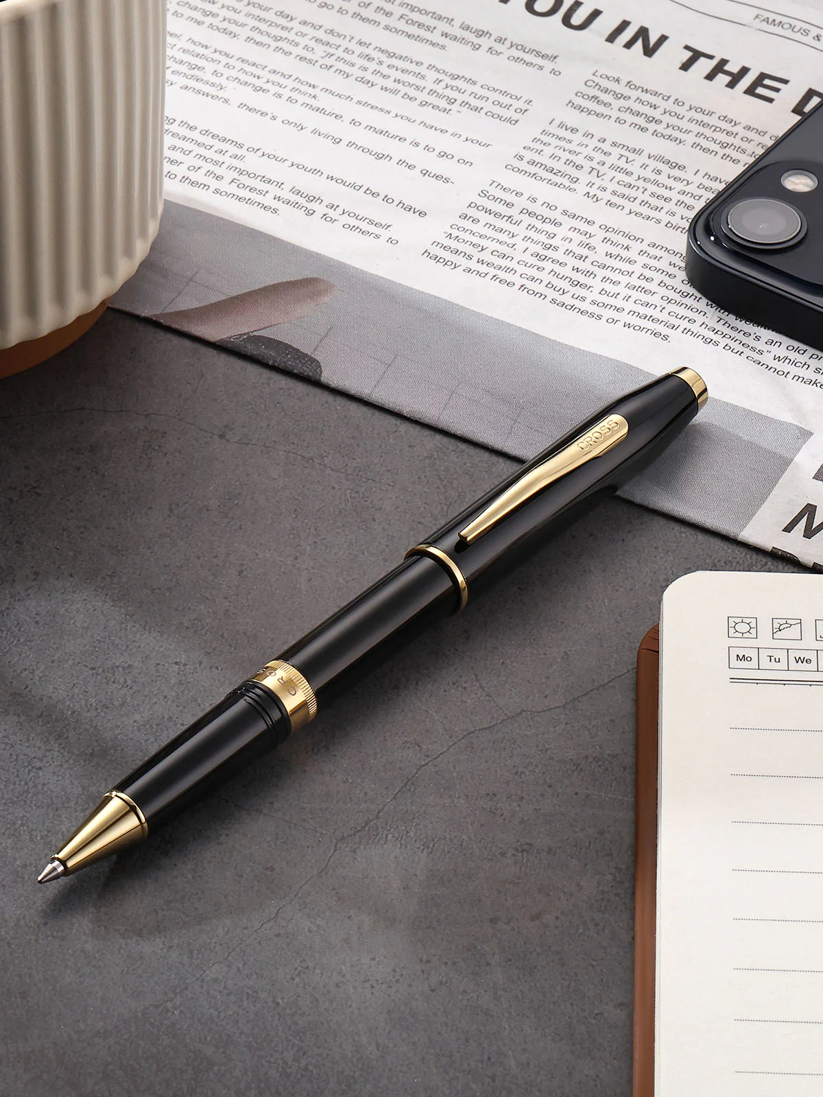 Foundry Glossy Black Lacquer with PVD Gold Appointments Rollerball Pen - Image 4