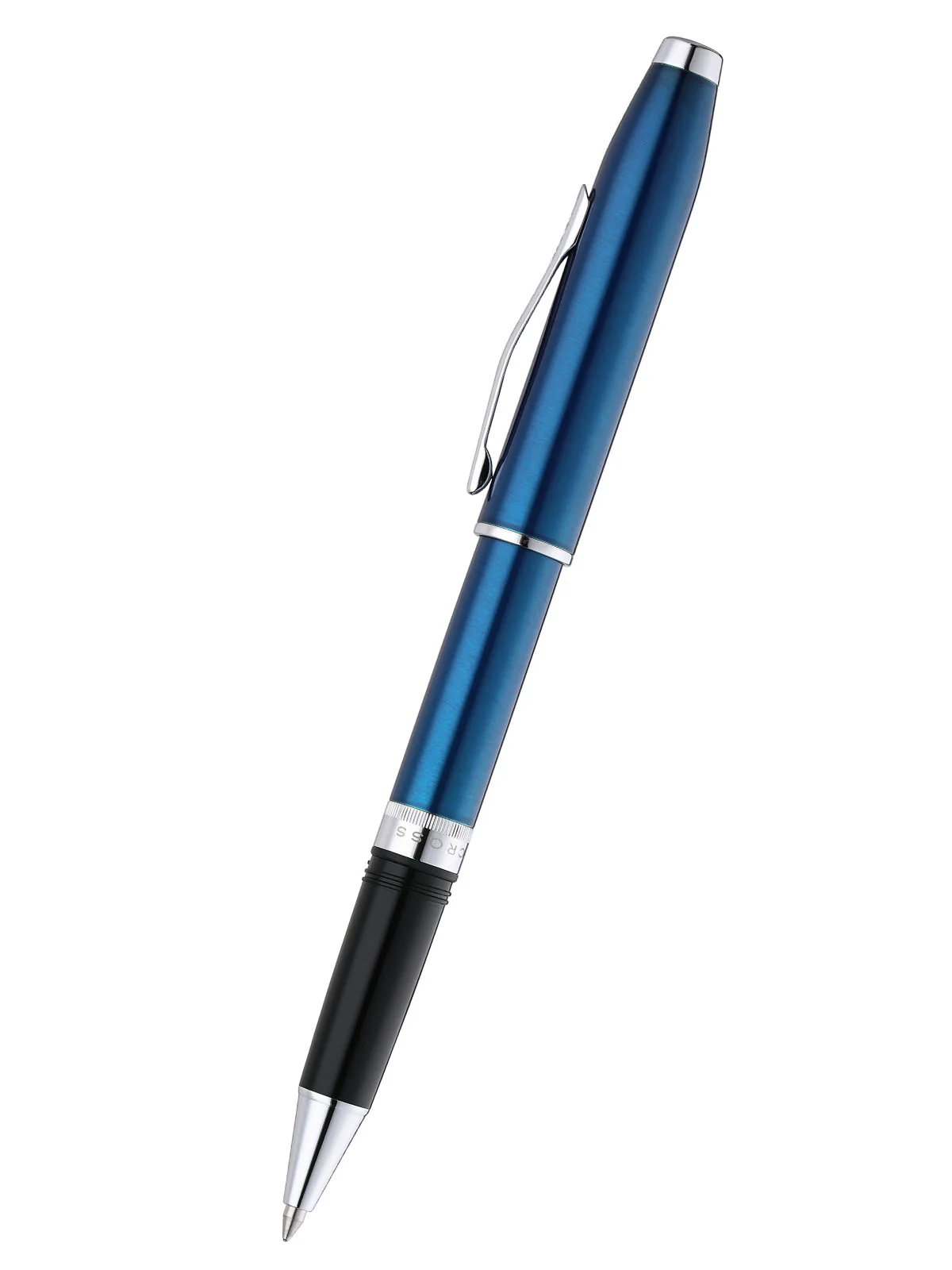 Foundry Glossy Translucent Blue Lacquer with Polished Chrome Appointments Rollerball Pen - Image 2