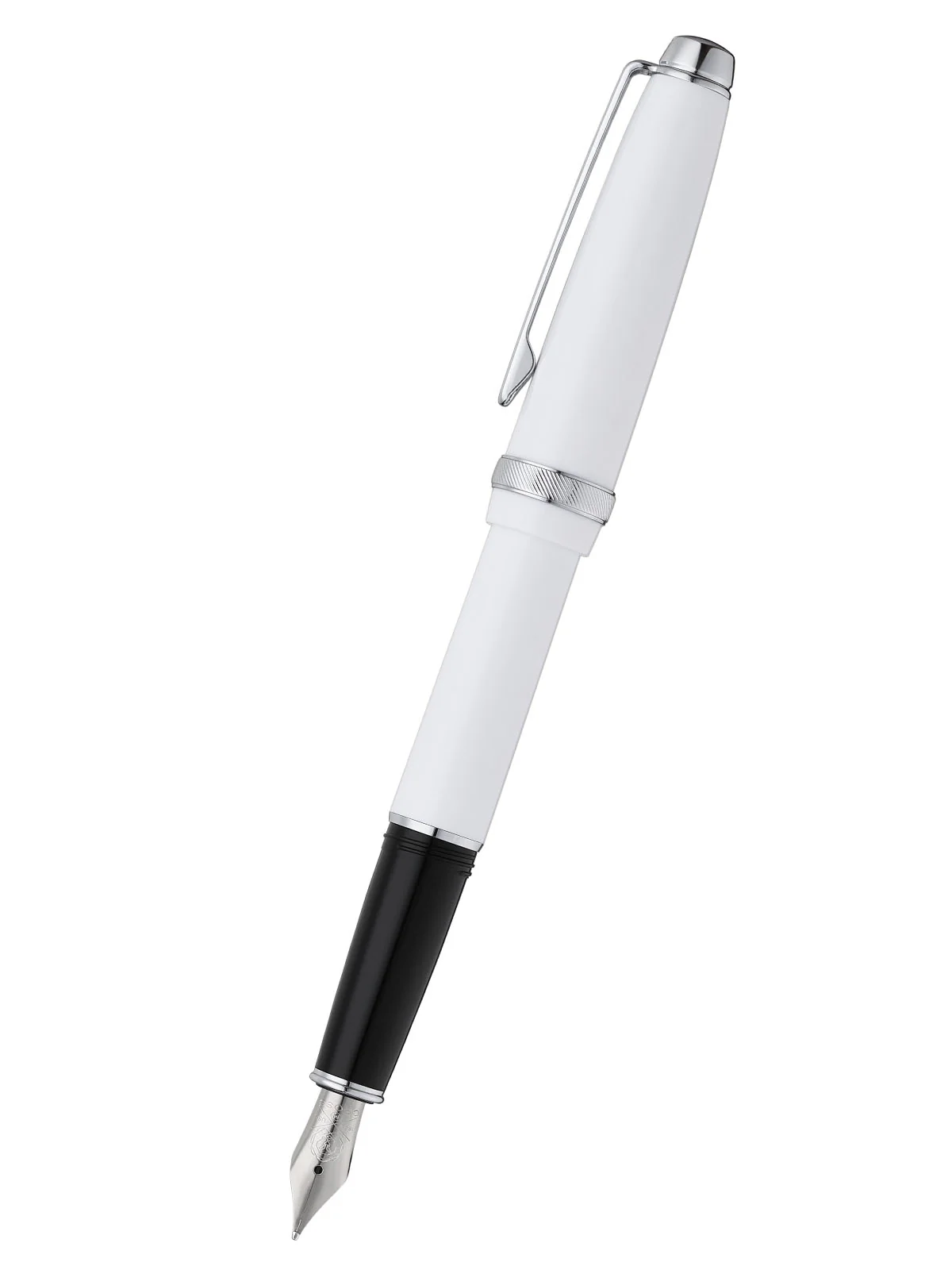 Lume Porcelain White with Polished Chrome Appointments and Polished Chrome Stainless Steel Medium Nib Fountain Pen - Image 3