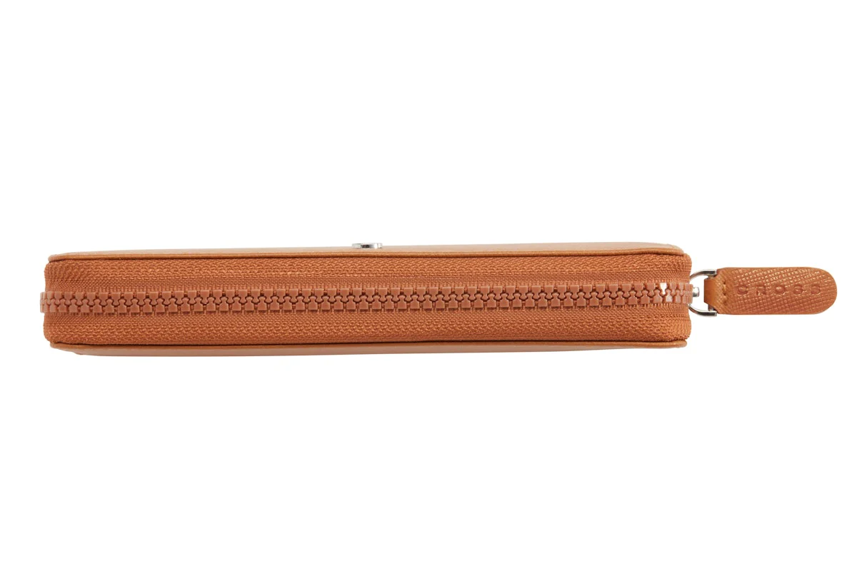 Mocha Leather Zippered Double Pen Case - Image 3
